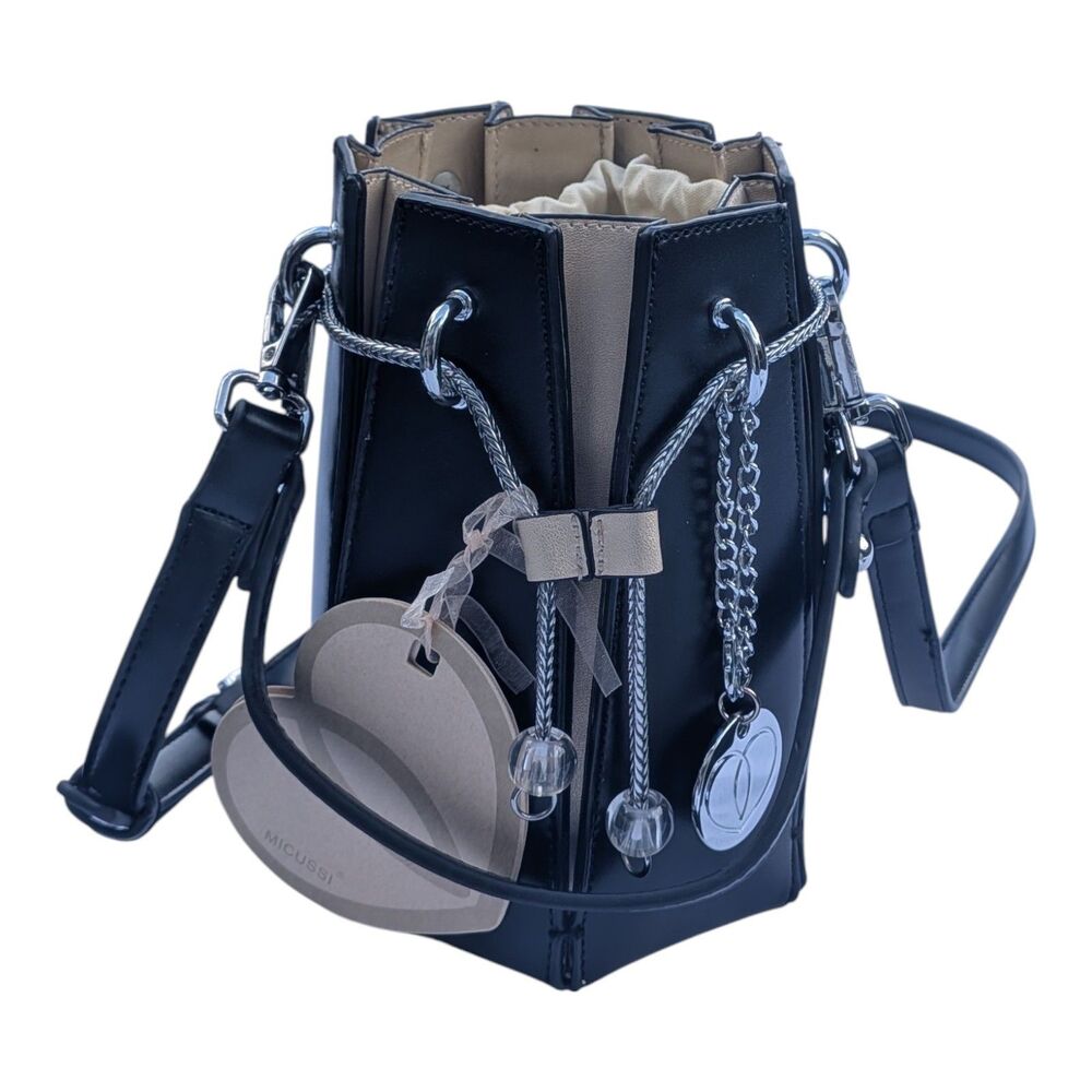 Micussi Milano Black Mini Bucket Drawstring Crossbody Italian Leather